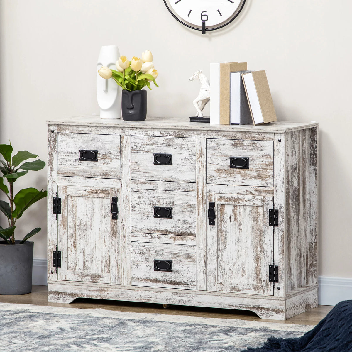 White 5 Drawer Buffet Cabinet N343