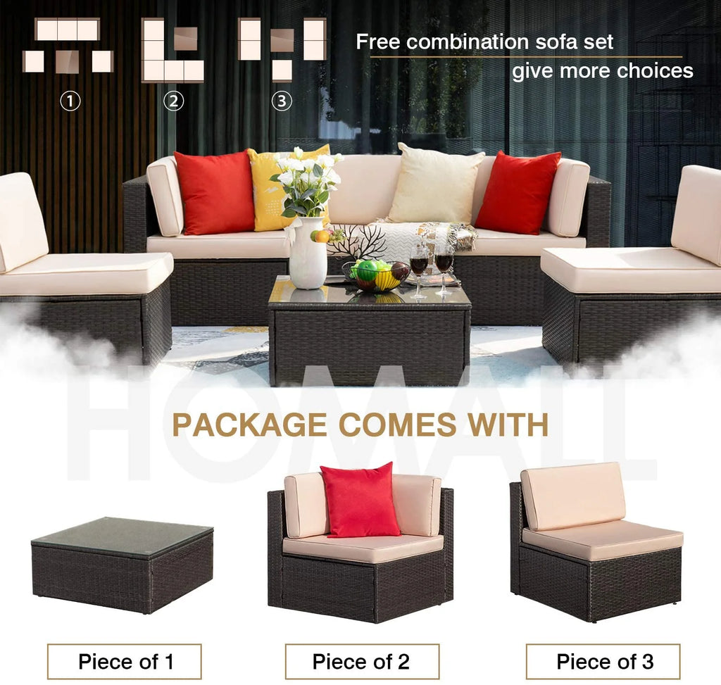 6 Pieces Wicker PE Rattan Sectional Sofa with Cushions I45822