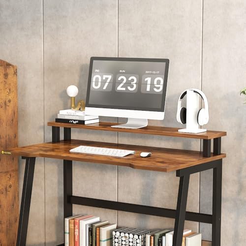 Black Compact Desk with Monitor Stand S27485