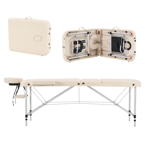 Portable Aluminum Alloy 3 Folding Massage Table with Backrest White Z983191