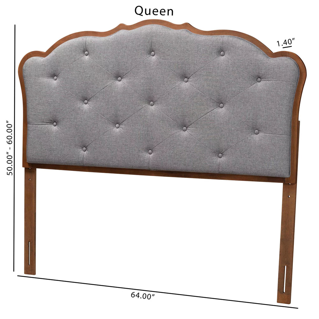 Grey Fabric and Walnut Brown Wood King Size Headboard I421459