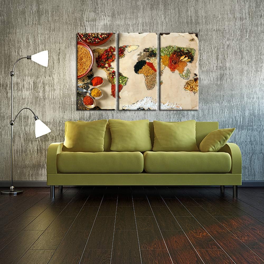 3pcs Kitchen Canvas Art Wall Decor World Map Spices Picture Painting 12x24inchx3pcs C8264