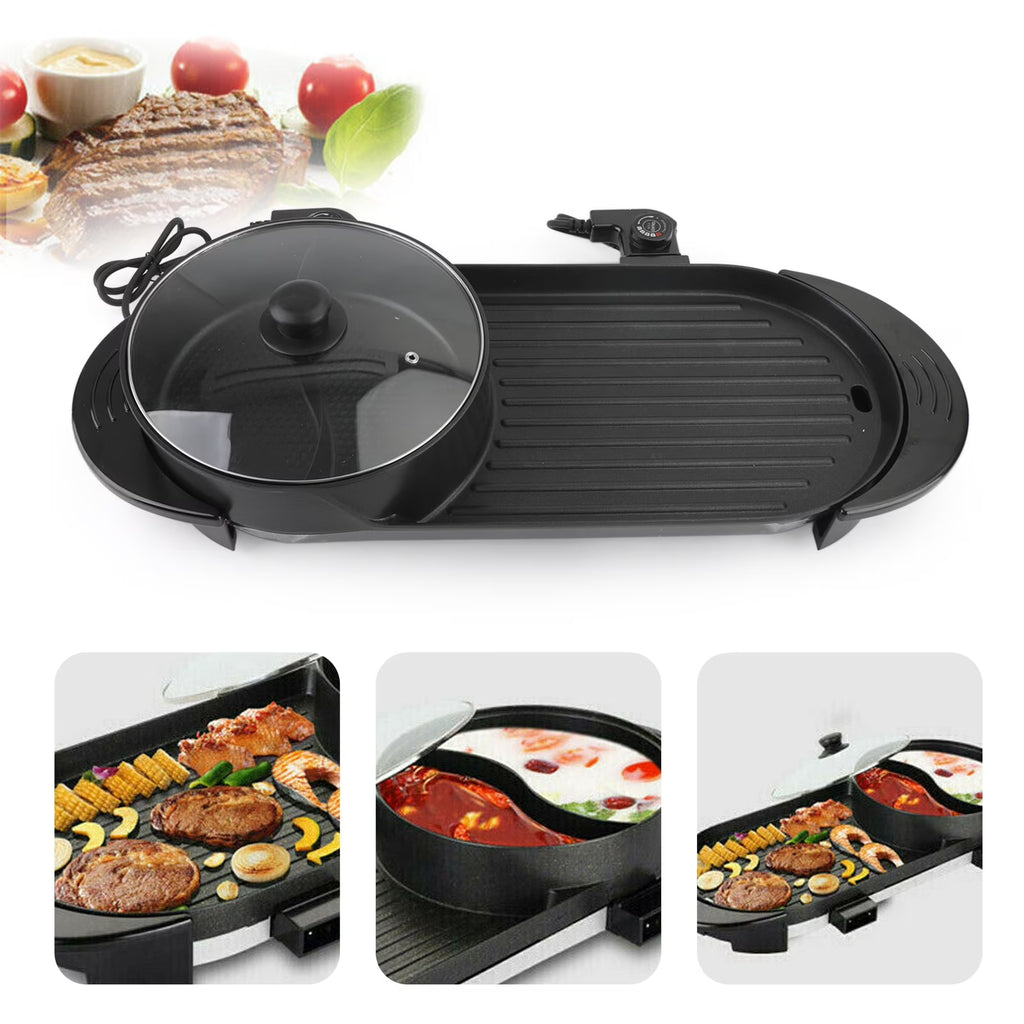 2 in 1 Portable Electric Hot Pot Barbecue Grill Non-Stick Pan B3988