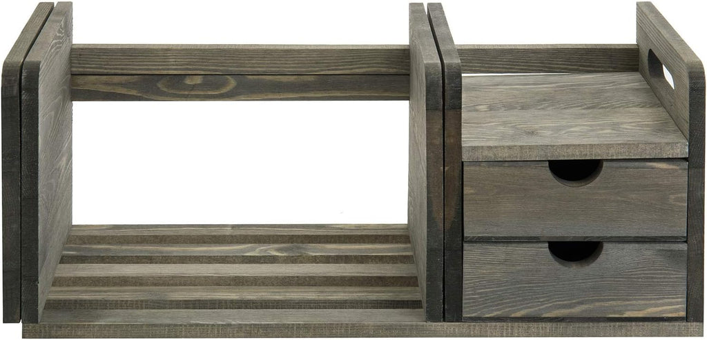 Vintage Gray Solid Wood Desktop Bookshelf Organizer with 2 Pullout Drawers Z77987