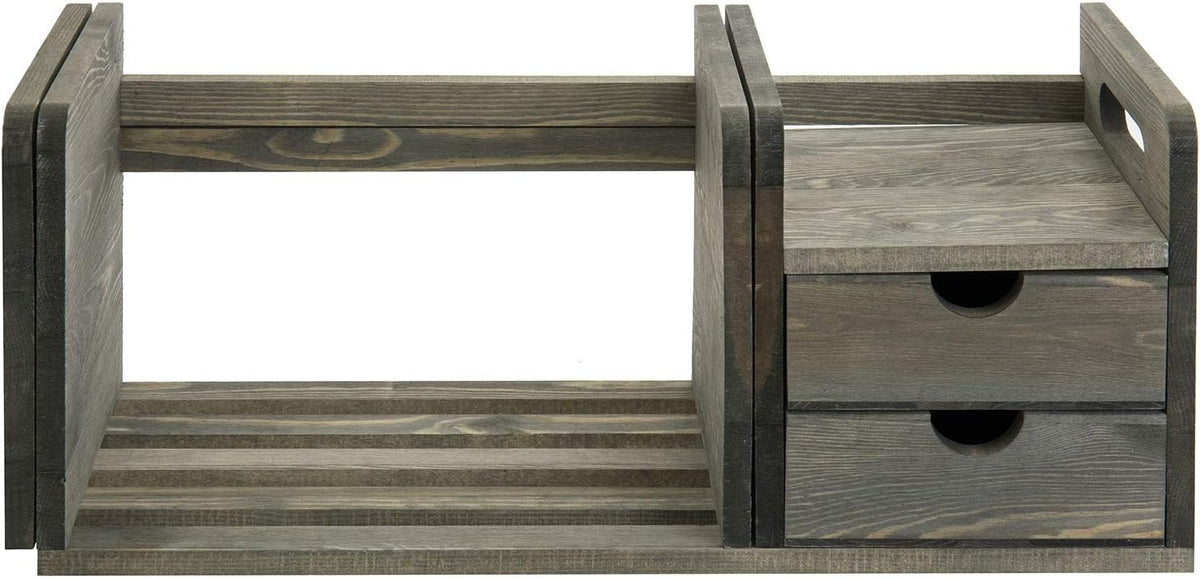 Vintage Gray Solid Wood Desktop Bookshelf Organizer with 2 Pullout Drawers Z77987