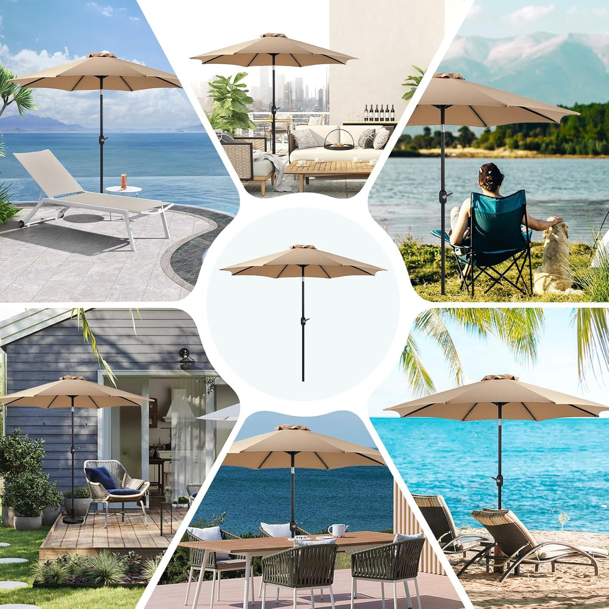 Tan 9' Outdoor Patio Umbrella with 8 Ribs T30402
