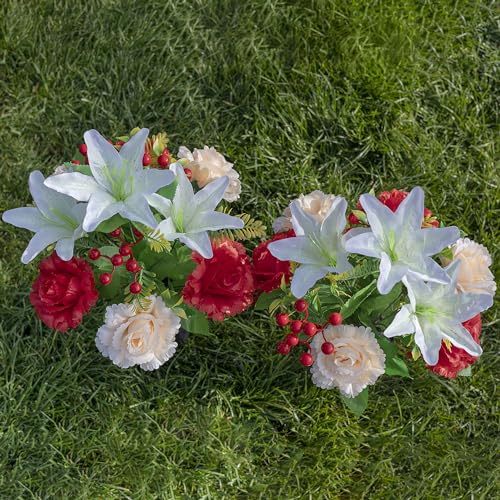 Red+White Lily Artificial Silk Rose and Lily Saddle W4366