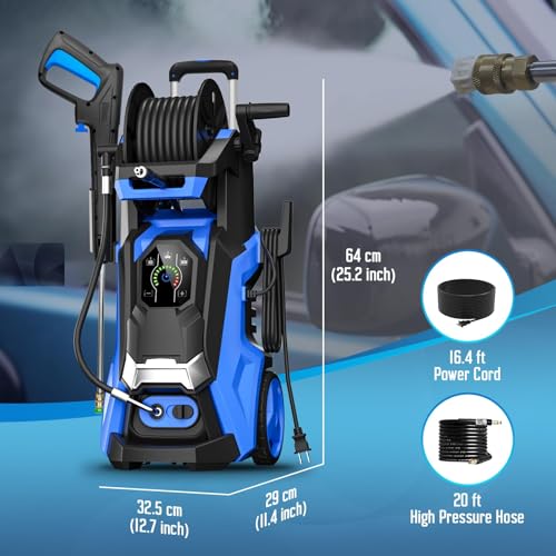 Electric Pressure Washer 5000PSI-Max 3.6GPM Touch Screen 4 Nozzles Blue A693