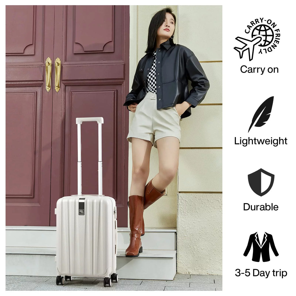 Lightweight PC Hard Shell Spinner Suitcase with TSA Lock, 24-Inch Ivory White P618