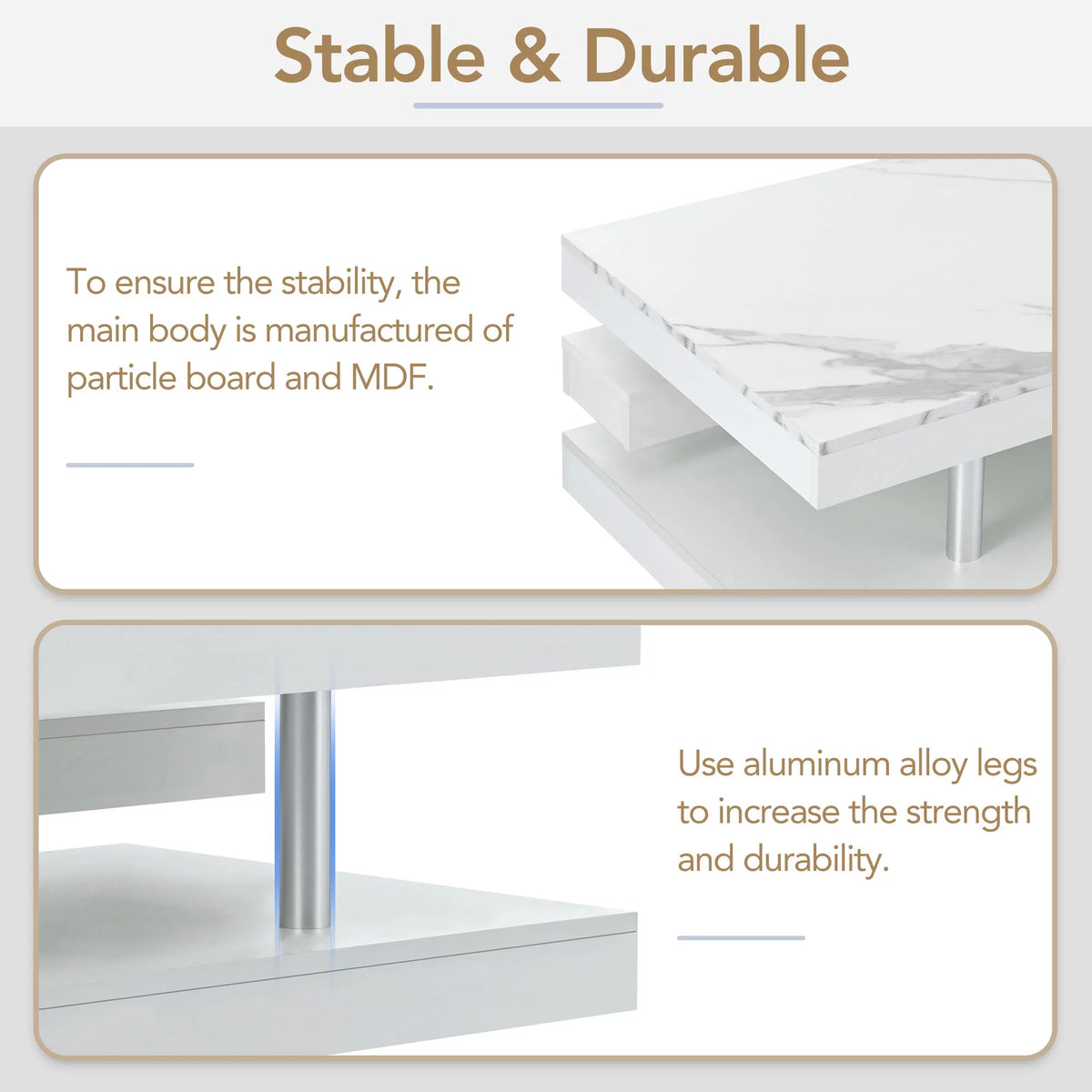 White 2-Tier Coffee Table with Silver Metal Legs Z9297