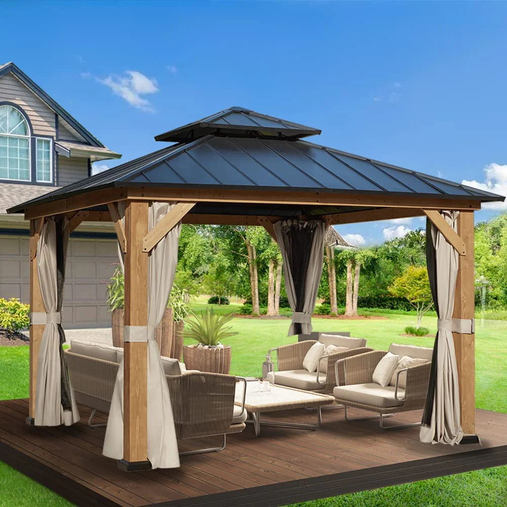 Cedar Wood Frame Gazebo with Metal Roof D7861