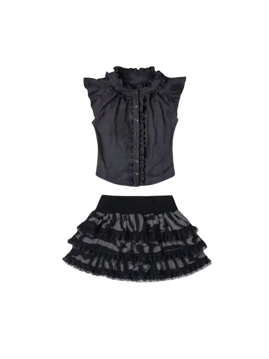 Ruffle Shirts Skirt Set X5826