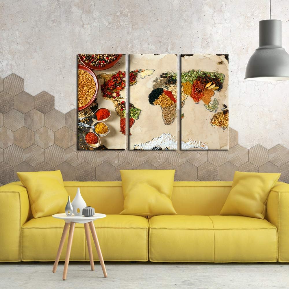 3pcs Kitchen Canvas Art Wall Decor World Map Spices Picture Painting 12x24inchx3pcs C8264