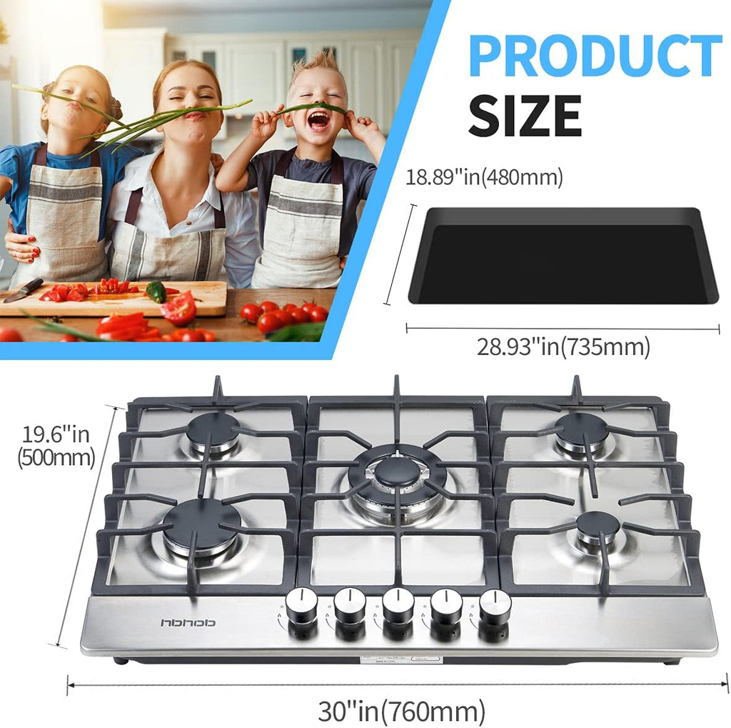30 Inches 5 Burners Stainless Steel Gas Cooktop with Cast Iron Grates P9853