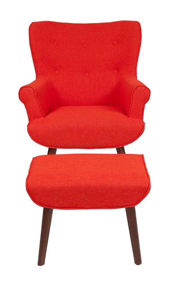 Light Gray Fabric Upholstered Wingback Chair with Ottoman B905