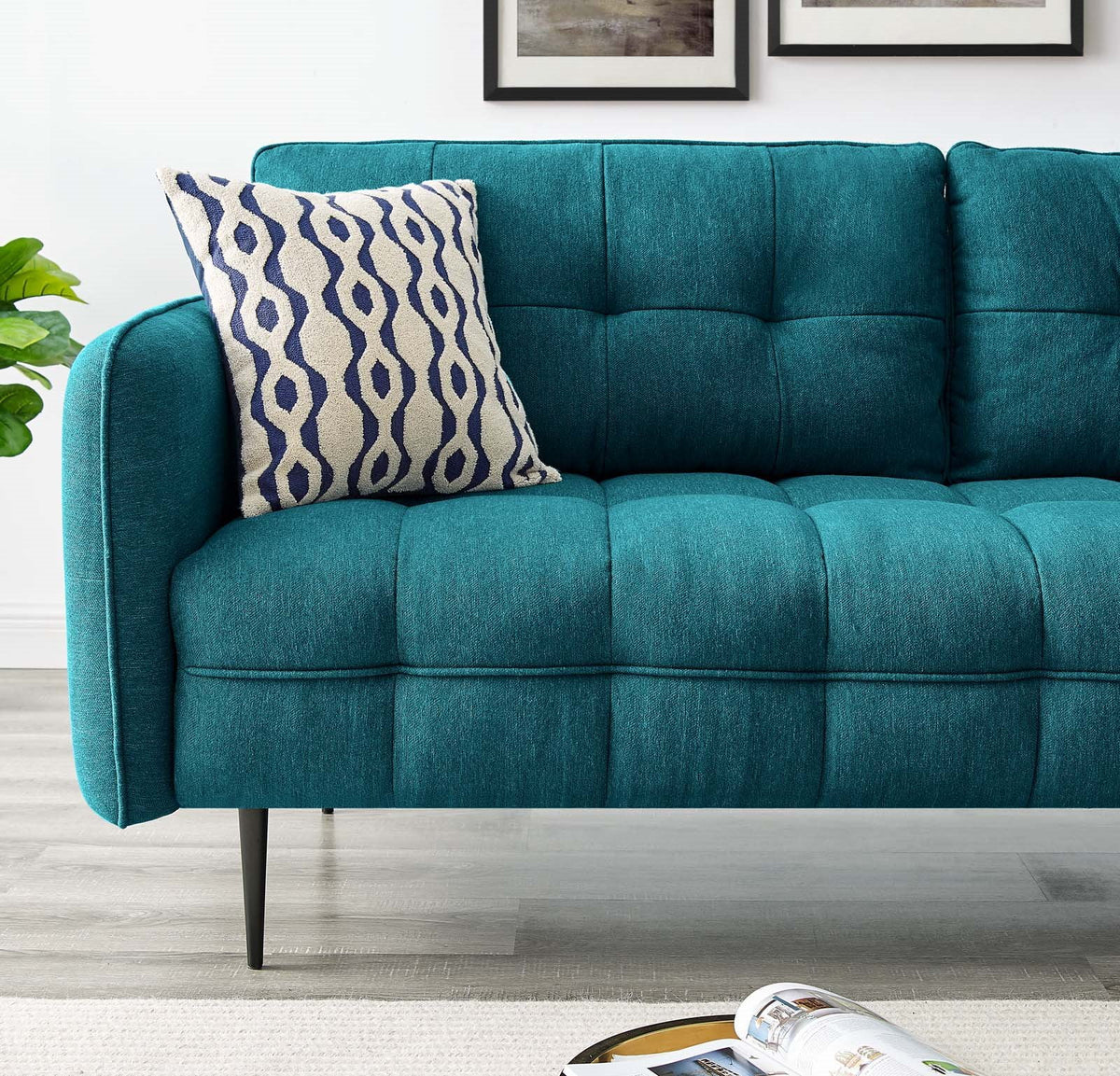 Teal Blue Tufted Fabric Sofa T374470