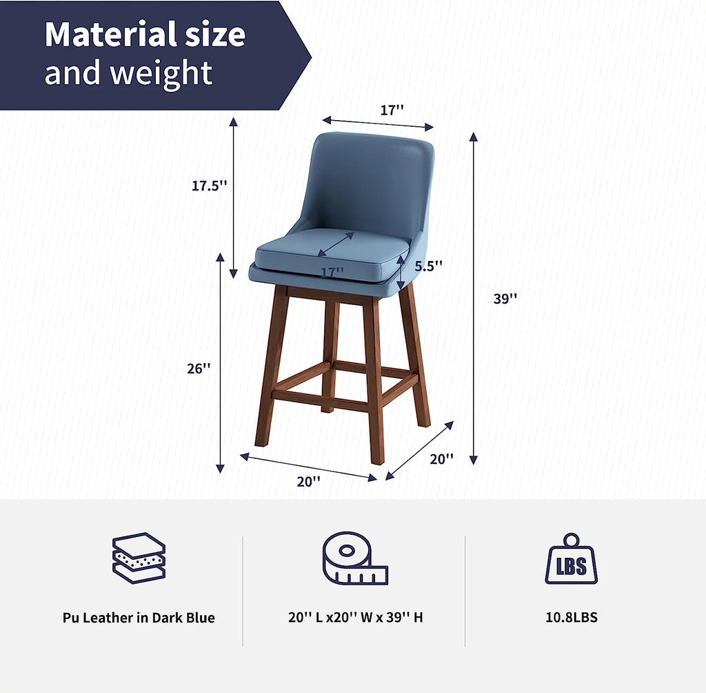 Blue 26" H Swivel Upholstered Bar Stools Set of 4 D9956