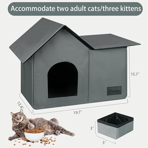 Large Weatherproof Collapsible Cat House with Removable Soft Mat and Bowl I423