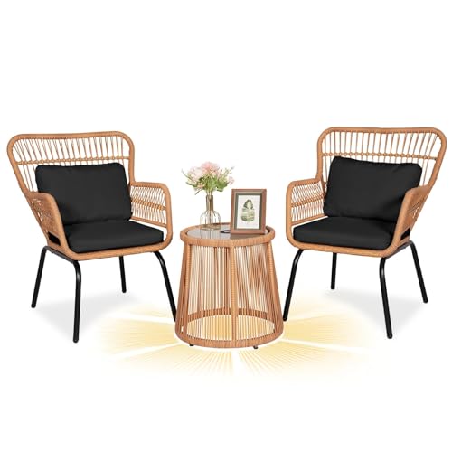 3 Piece Yellow Beige Wicker Bistro Set W841991
