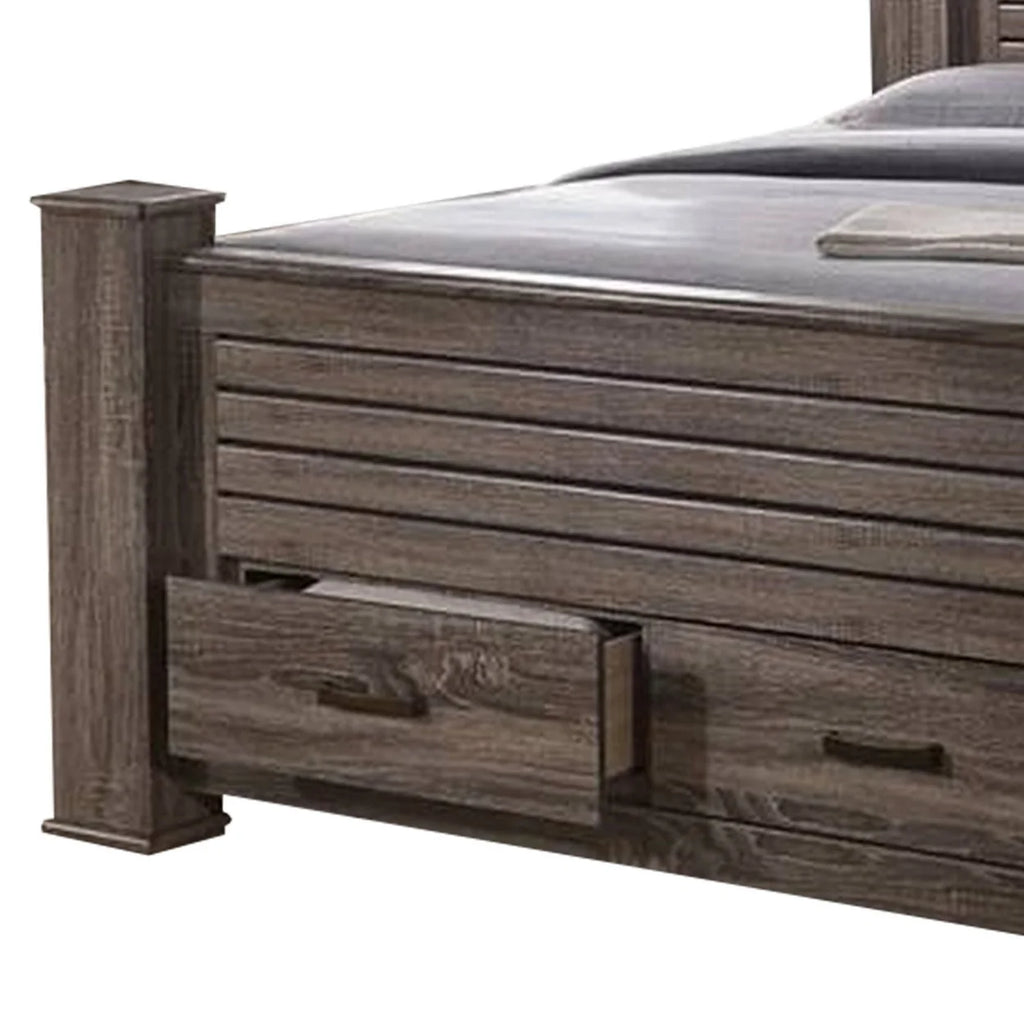Oak Gray California King Wood Bed with 2 Drawers Y179