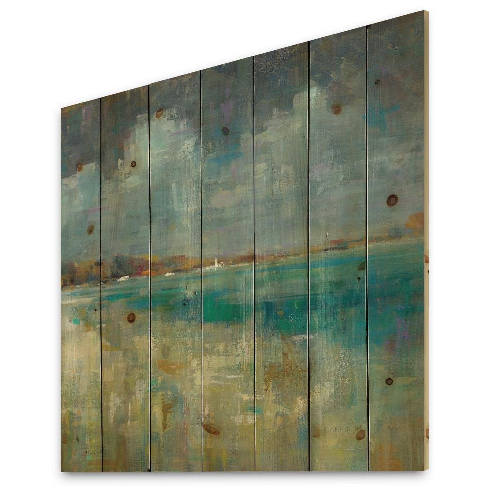Nautical Coastal Print on Natural Pine Wood - Blue - 46 in. Wide x 46 in. High C128