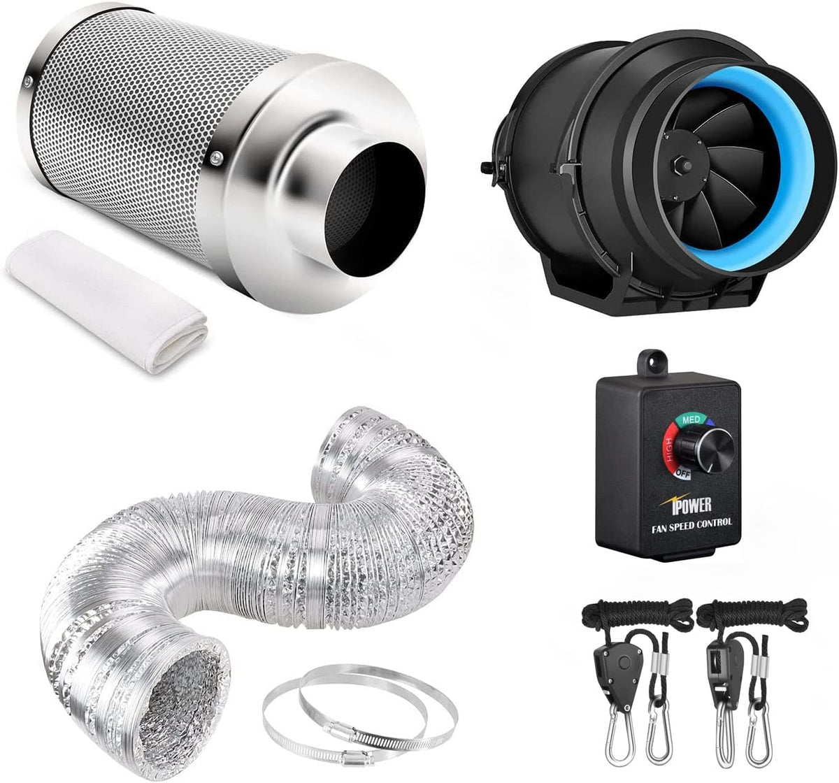 4 Inch 118 CFM Inline Fan Carbon Filter 8 Feet Ducting Combo B6821