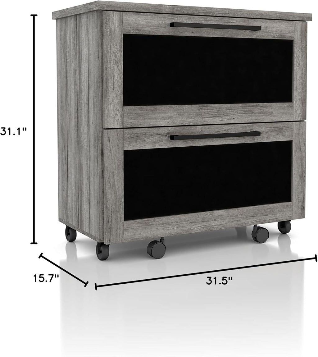 Vintage Grey Oak 2-Drawer File Cabinet MDF Paperboard Mobile V82424