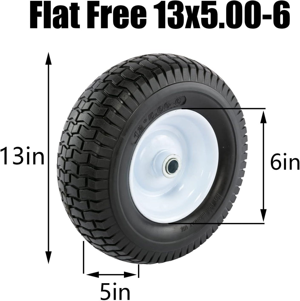 13x5.00-6 Flat Free Lawn Mower Tire and Wheel with 3/4 & 5/8 Bearing, 3” Hub H378