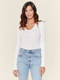 White Long-Sleeve V-Neck Tee G790