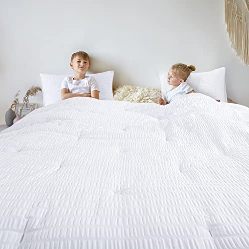 Oversized King White Seersucker Comforter 3 Piece Set L91687