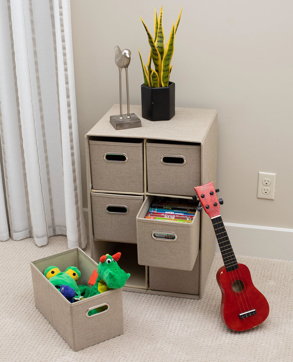 Linen Cube Organizer Shelf with 6 Storage Bins M1411