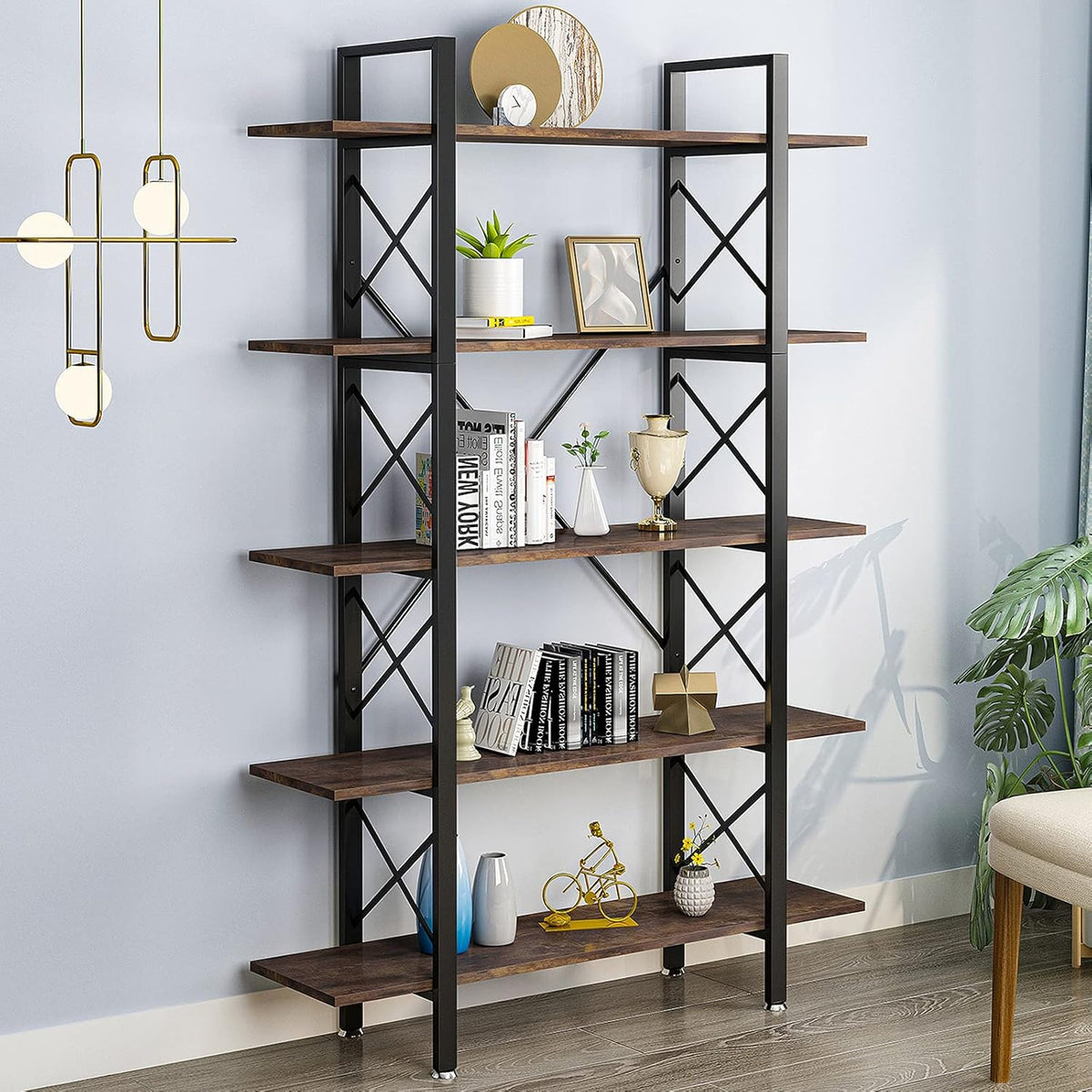 Retro Brown 5 Tier Open Bookshelf R434