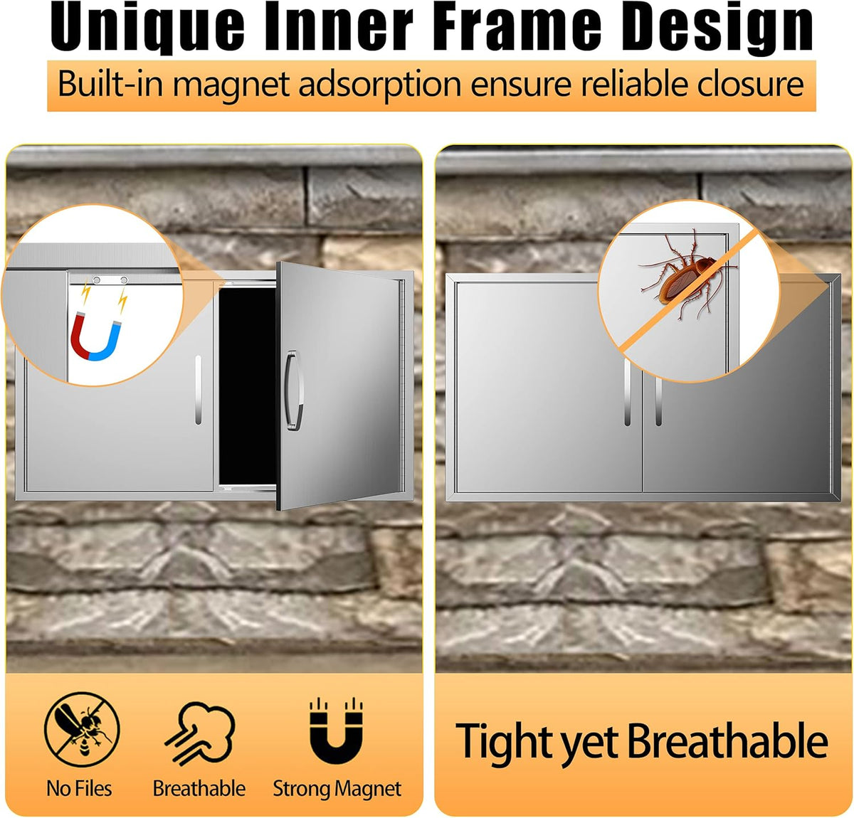 Outdoor Kitchen Doors 36W x 21H Stainless Steel Double Wall Construction Vertical Door Q234616