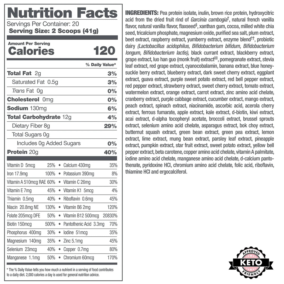 Vanilla Vegan Keto Meal Replacement Protein Powder U631207