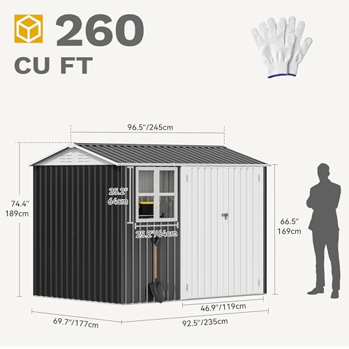 8x6ft Metal Outdoor Storage Shed with Window P433210