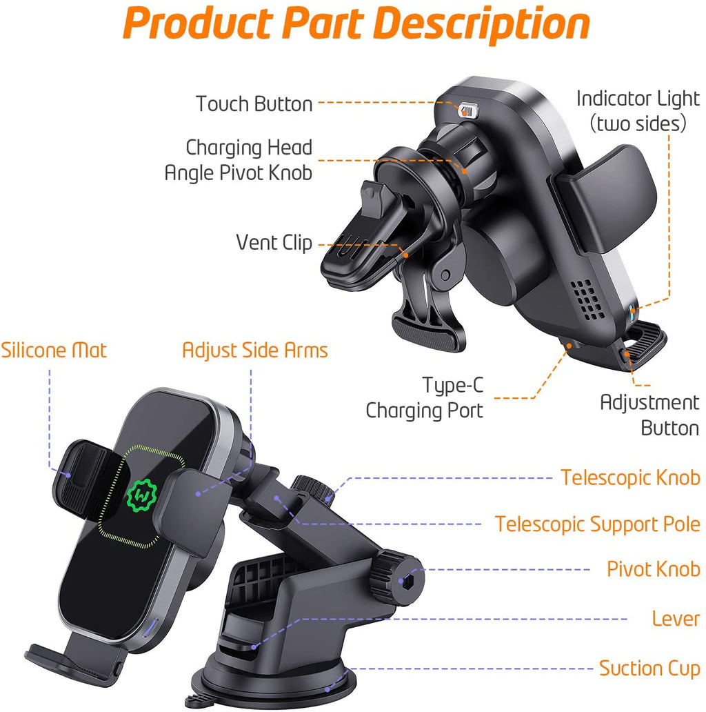 15W Qi Wireless Car Charger Phone Holder I971