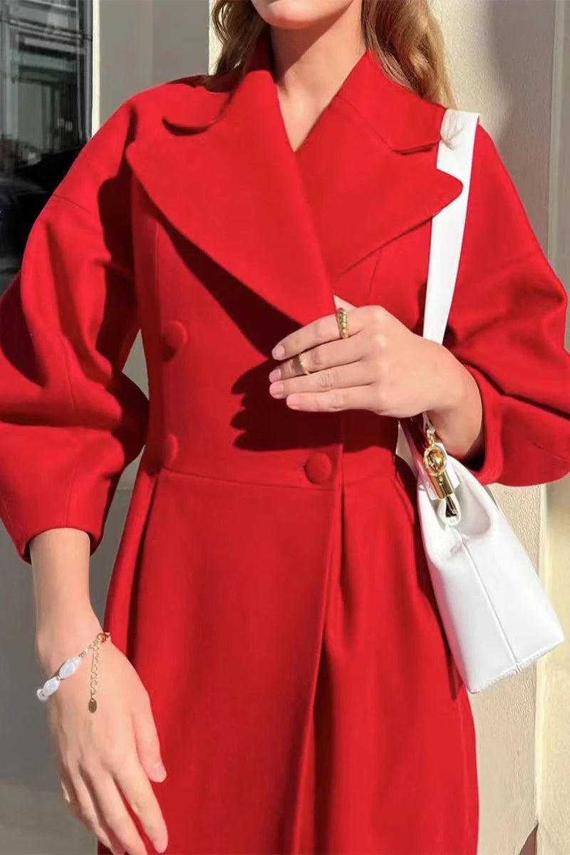 Solid Turndown Collar Outerwear E217455
