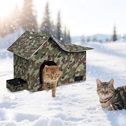 Large Weatherproof Collapsible Cat House with Removable Soft Mat and Bowl I423