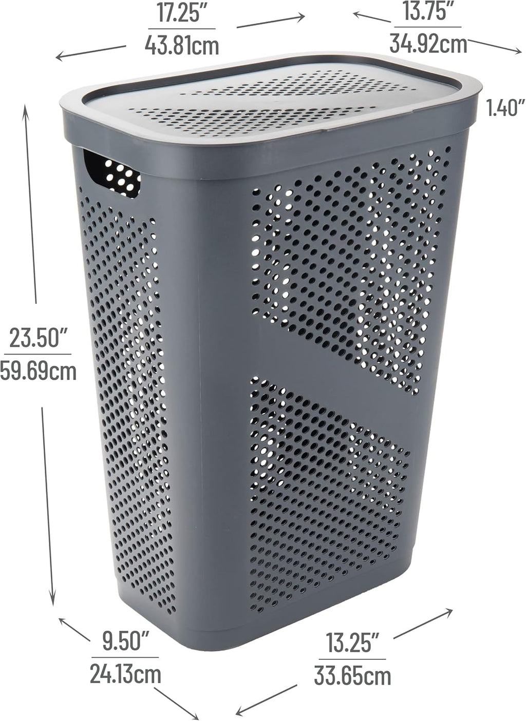 60L Slim Plastic Laundry Hamper with Lid, Gray E11319