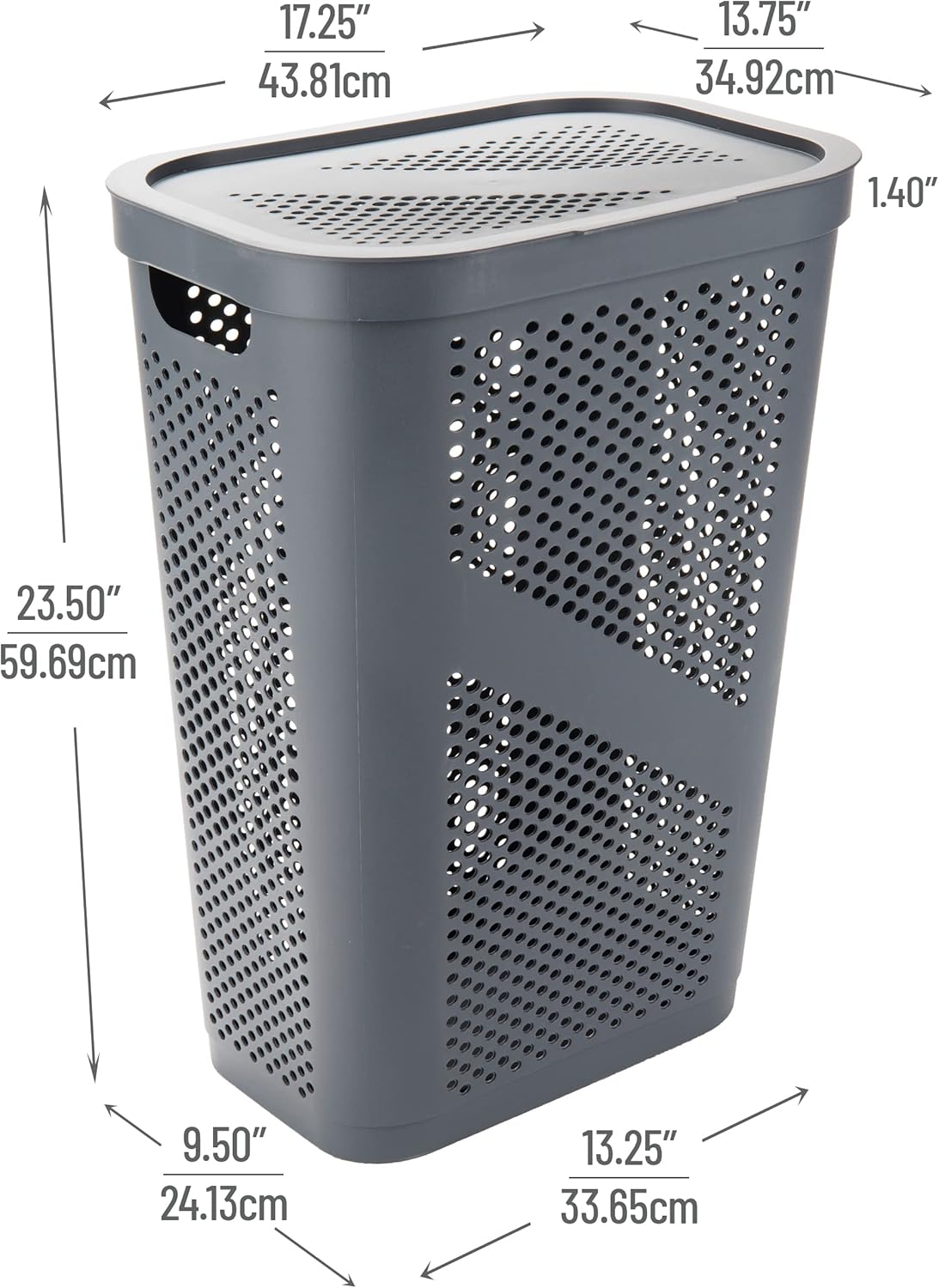 60L Slim Plastic Laundry Hamper with Lid, Gray E11319