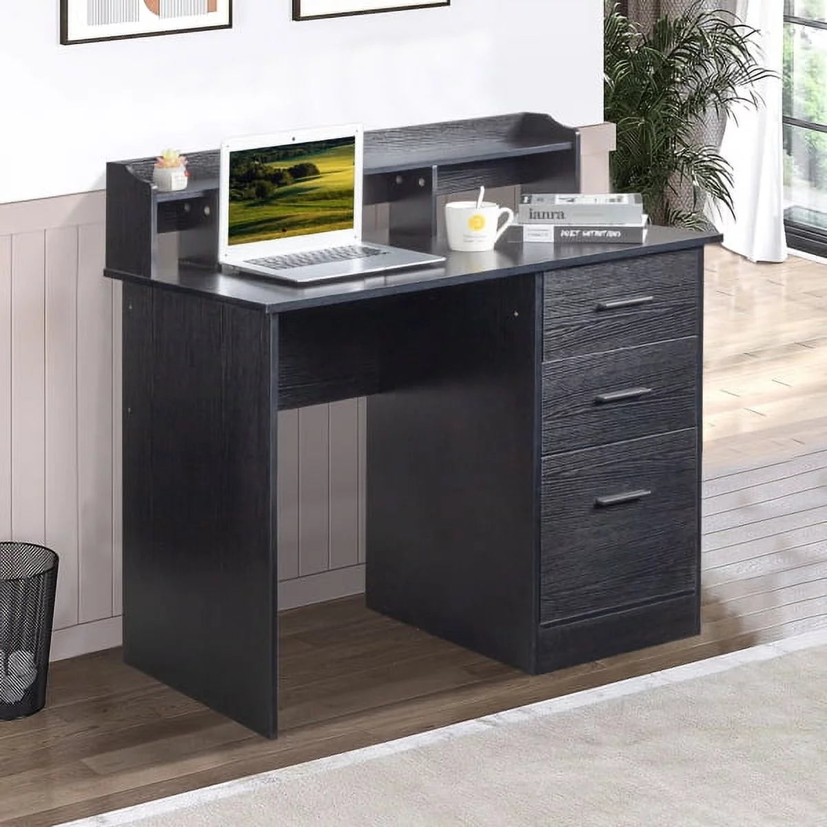 Black Wood Grain Three Drawers Computer Desk D159