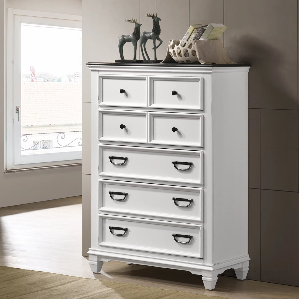 Weathered White and Gray 5-Drawer Wood Chest Q95615