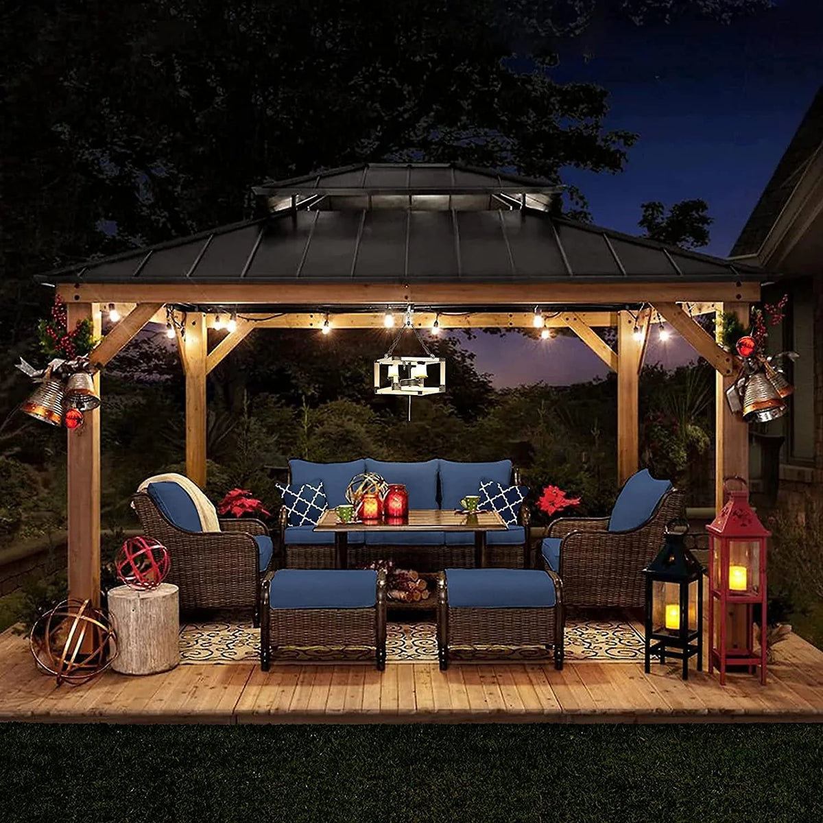 Cedar Wood Frame Gazebo with Metal Roof D7861