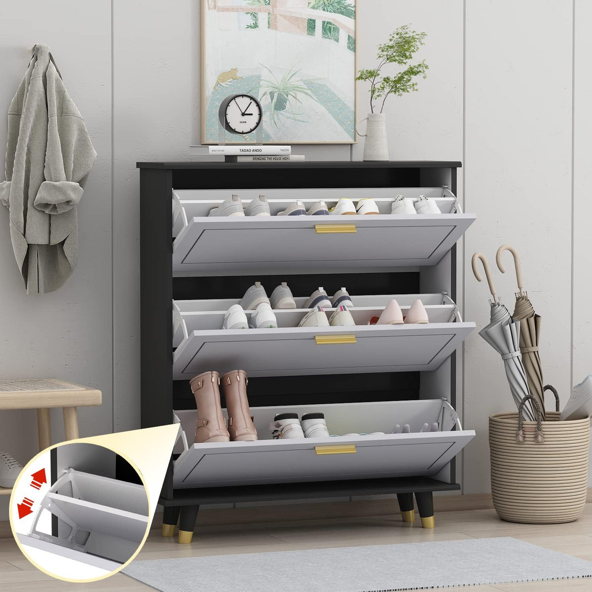 Shoe Cabinet with 3 Flip Drawers D65852