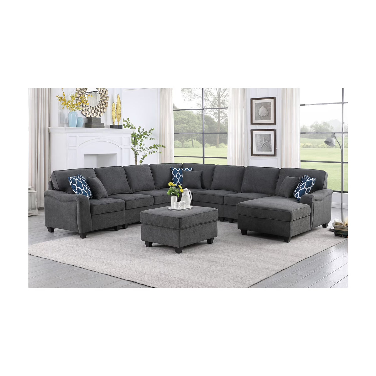 Dark Gray Woven Fabric 8Pc Modular Sectional Sofa with Ottoman V7570