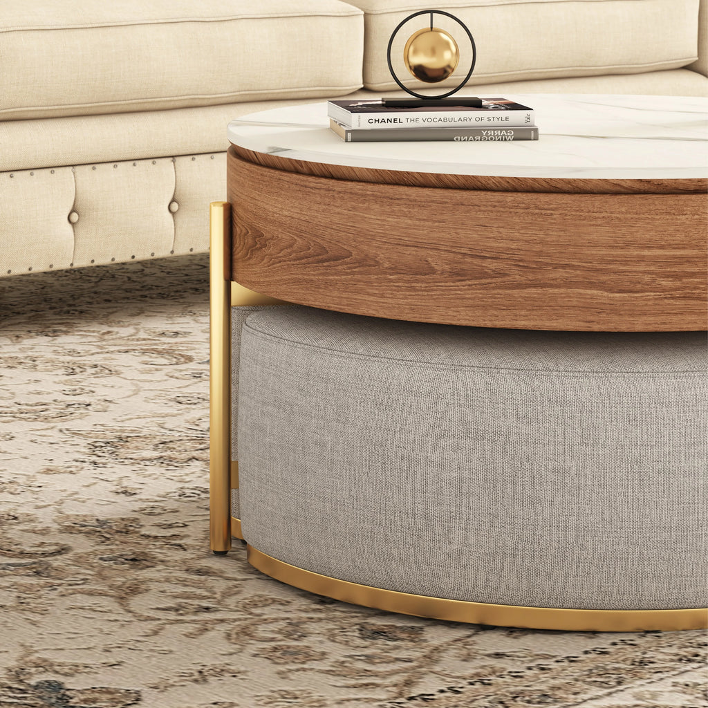Lift Top Nesting Coffee Table with Storage and 3 Stools L607
