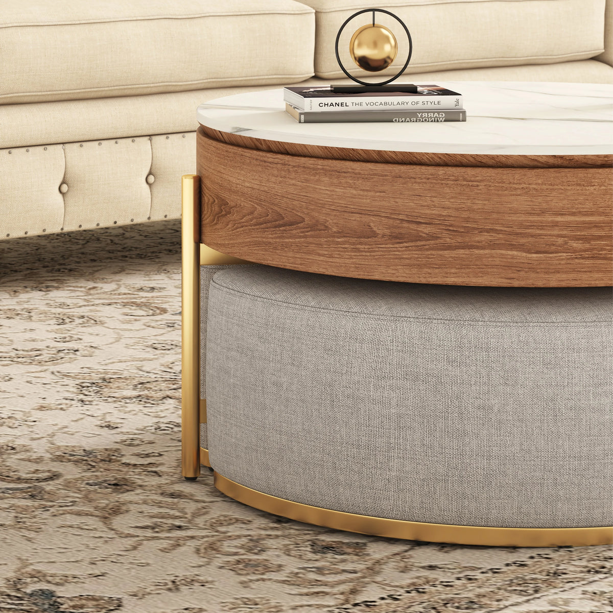 Lift Top Nesting Coffee Table with Storage and 3 Stools L607