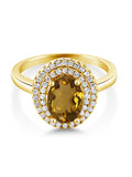 18K Yellow Gold Plated Silver Oval Whiskey Quartz Halo Engagement Ring T92144