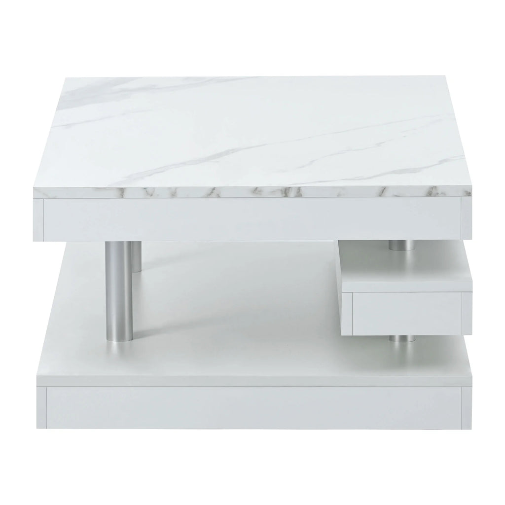 White 2-Tier Coffee Table with Silver Metal Legs Z9297