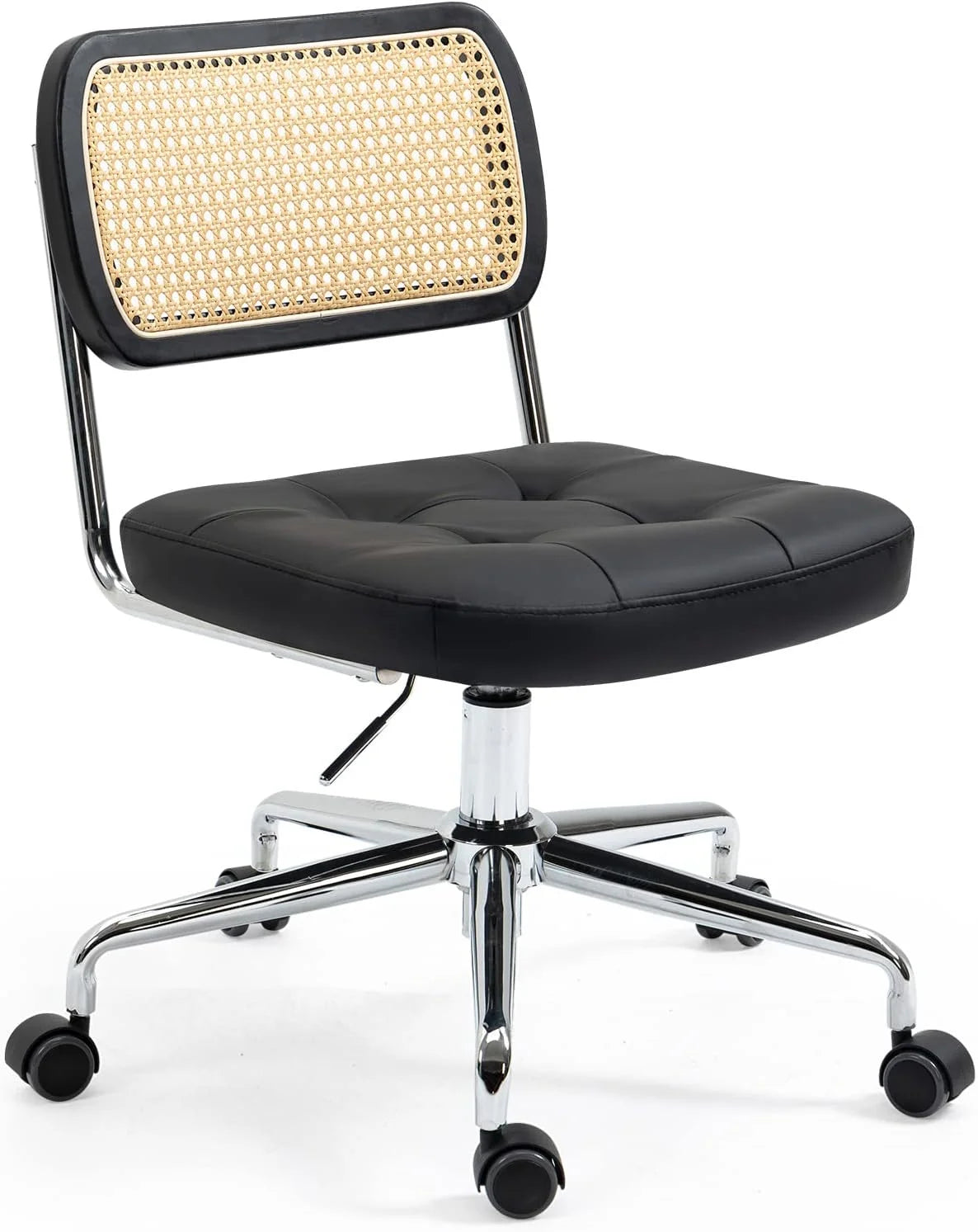 Black Leather Rattan Back Adjustable Swivel Office Chair W836